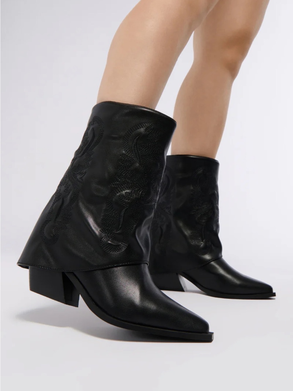Black Embroidered Western Heeled Boot FALL SELL 2 Days!